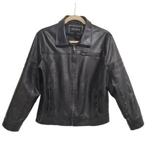 GUESS Men's Faux Leather Moto Jacket Black - Size Large - Full Zip